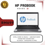 LAPTOP HP PROBOOK 4540s (INTEL CORE i5-3320U/4GB RAM DDR3/120GB SSD+ 250GB HDD/W10)