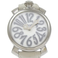 Gaga Milano Manuele 手錶 5020.8 不鏽鋼 x 皮革石英模擬顯示 白色錶盤 男女通用 [二手]