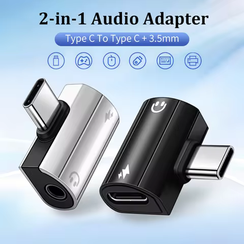 2 in 1 USB C To 3.5mm Jack Headphone Charging Audio Aux Adaptor Type C Dual Port Dispenser Accessori