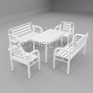 FREESHIPPING Bench WHITE Set PUTIH Outdoor Garden Bench Set Meja Taman Makan