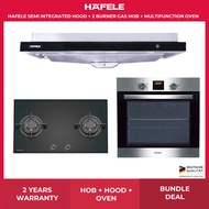 Hafele 90cm Semi Integrated Hood + 80cm 2 Burner Gas Hob (PUB) + 60cm Multifunction Oven (538.61.839)