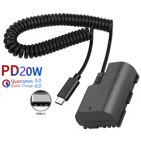 PD USB-C LP-E6NH LP-E6N Dummy Battery Coiled Power Cable For Canon Canon R5, R5 C, R6, R7, R, 5D II/