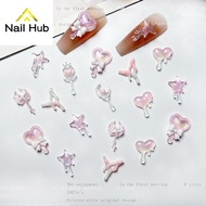 AC.335 Thai Shop Pack Of 5 Pieces Mixed Styles Nail Resin Pink-White Tone Heart Shape Bow Butterfly