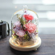 情人節永生花玻璃罩盅 渲染玻璃罩 客製不凋玫瑰花花禮 乾燥花