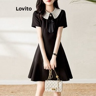 Vintage Style White Collar Dress (Lovito Elegant Pleated Dress)
