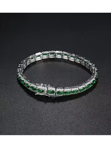 Luxury Solid Platinum PT950 Women's Green Diamond Bracelet Mori Style Ins Niche Design Single Row Fu