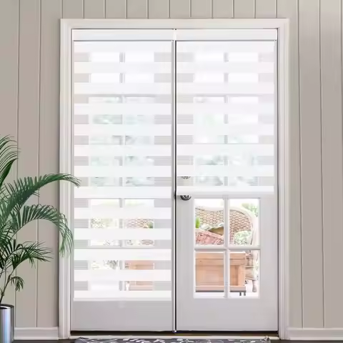 Cordless Zebra Blinds for Window, French Door Blinds FreeStop Roller Window Shades with Valance 35 W
