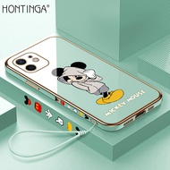 Hontinga Casing Case For iphone 11 Pro Max 12 Mini 12 Pro Max 13 Mini 13 Pro Max Case Cartoon Mickey Mouse Luxury Chrome Plated Soft TPU Square Phone Case Full Cover Camera Protection Anti Gores Rubber Cases For Girls