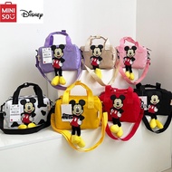 คริสต์มาสฮาโลวีน MINISO Disney กระเป๋าสะพายข้างมิกกี้เมาส์ กระเป๋าโบว์ลิ่งแฟชั่น กระเป๋าถังไนลอนลายม