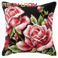 2021DIY Needlework Crafts Red Rose Cushion Cover Cross Stitch Fine Printed Crewel Yarn Pillow Case Cross Stitch Kits for Embroidery