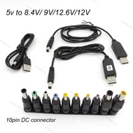USB boost line DC 5V to 9V 8.4V 12V 12.6v Step UP Module 10 dc male power jack plug Converter connec