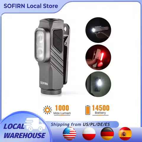 SOFIRN ST10 1000LM EDC Flashlight USB C 14500 Rechargeable with Red Light 660NM Magnetic Tail & clip
