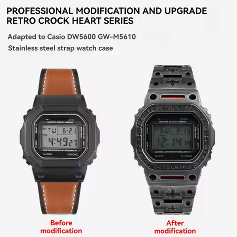 For Casio G-Shock DW5600 & GWM5610, Vintage Distressed Engraved Steel Case & Bracelet Set, DIY Mecha