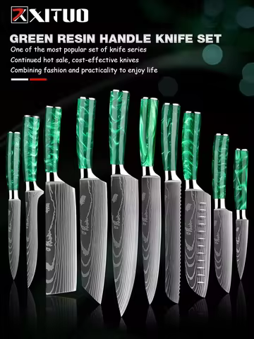 XITUO 1-10 PCS Kitchen Knives Sets Pro Chef knife Japanese Damascus laser pattern Santoku Slicing Kn