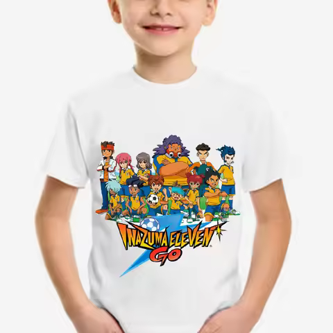Inazuma Eleven Go Anime T-Shirt Kids Cartoon Print Crew Neck Tops Boys Girls Clothing Summer Short S