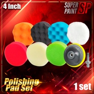[ Span Polishing Kereta 9PCS ] 4"/5" Sponge Pad Set with M10 Drill Adapter for Waxing Buffing Car Po
