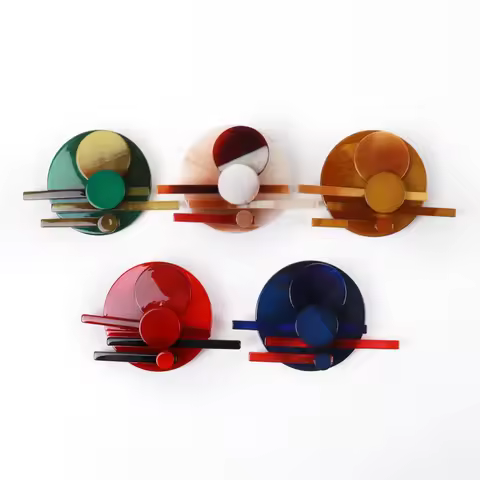 FishSheep Geometric Acrylic Irregular Round Circle Brooches for Women Irregular Multicolored Brooche