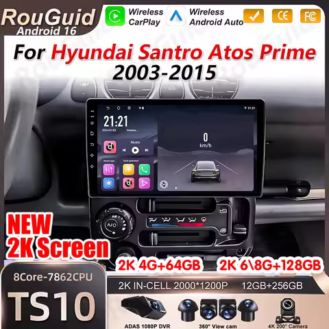 Android16 Auto Carplay For Hyundai Santro Atos Prime 2003 2004 2005 - 2015 Car Radio Multimedia Play