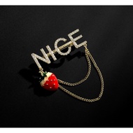 Small Strawberry Flow Brooch Ladies Simple Letter Jacket Cardigan Pin Suit Chanel Style