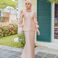 JOJOBars Baju Raya 2024 Satin Baju Kurung Moden Ironless Plain Premium SELESA Puff Sleeve Blouse and Pensil Skirt Muslimah Suit Set NIKAH/Tunang Plus Size S-2XL