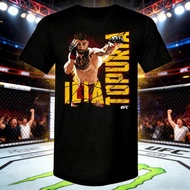 T-shirt grafik UFC Ilia Topuria 2026 untuk wanita. Baju sukan kapas berlengan pendek, potongan longg