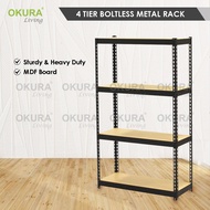 OKURA 4 Tier Multipurpose Boltless Heavy Duty Metal Rack Shelf Kitchen Home Office Rak Besi Dapur Se