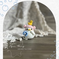 Shower cap duck keychain, wool duck, hand-crocheted wool