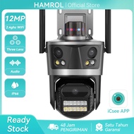 Hamrol 12MP Three Lens Three Screen Kamera WiFi PTZ Outdoor Red Blue Alarm Light Two Way Audio Wirel