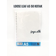 Loose Leaf A5 Binder NOTE Paper REFILL 50 GRID Boxes 20 Loose Leaf Binder Fill Hole A5