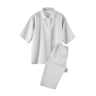 Muji Japanese-style Waffle Pajamas Womens Short-sleeved Side-sewn Pure Cotton Mens Summer Home Cloth