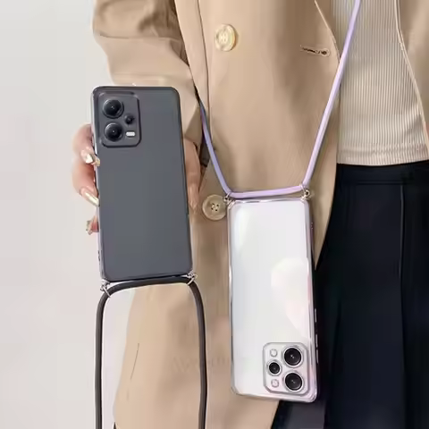 Redmi12 Luxury Plating Transparent Necklace Crossbody Lanyard Case For Xiaomi Redmi Note 12 11 Pro 5