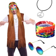 SATINIOR Hippie Costume Set for Men Women 60s 70s Mens Hippie Vest Outfits Fringe Vest Clothes for C