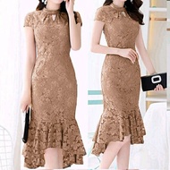 SHOPIA LACE DRESS PESTA KONDANGAN FULL BRUKAT - FASHION BAJU NATAL SIZE JUMBO -  LONG DRESS WANITA D