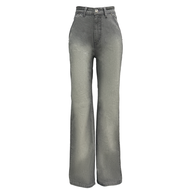 MOTTOM - WOVEN High Rise Straight Leg Jeans in Grey with Purple Thread
