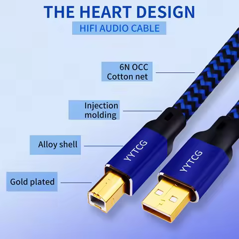 YYTCG Hifi USB Cable DAC A-B A-C A-A C-B C-C Alpha 6N OCC Digital AB Audio A to B high-end Type A to