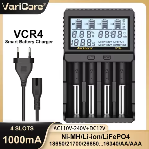 VariCore VCR4 4 Slot Smart Universal Battery Charger for 3.7V Li-ion 18650 21700 26650, 1.2V Ni-MH A