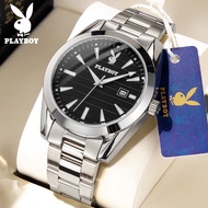 [ 100% ของแท้ ] PLAYBOY นาฬิกาข้อมือผู้ชาย ของแท้  ส่องสว่าง 100% แฟชั่น casual นาฬิกา สีฟ้า นาฬิกาควอตซ์
