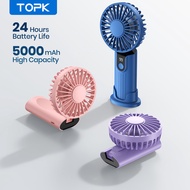 Topk Portable Handheld Fan, Essential, Foldable 2400mAh/5000mAh USB Rechargeable, 3-in-1 Personal Tr