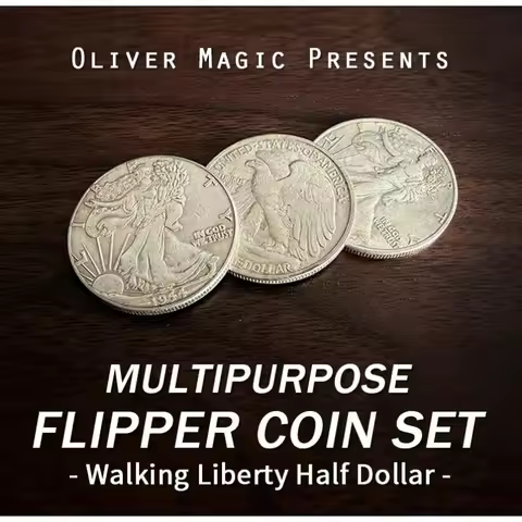 Multipurpose Flipper Coin Set (Walking Liberty Half Dollar) By Oliver Magic Coin Set Close Up Magic 