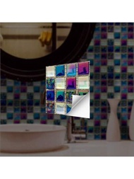 20入組剝離式紫色馬賽克貼紙自粘彩色牆貼防水壁紙後挡板瓷磚貼紙,廚房浴室牆面裝飾貼花 10*10cm/3.9*3.9 英寸