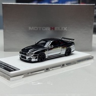 MH North Exhibition Limited 1/64 Nissan Nissan GTR R34 Plating Silver Alloy Car Model