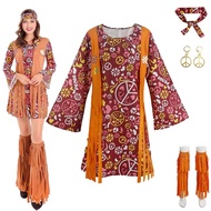 60s 70s Women Hippie Costume Accessories Hippie Disco Dress Halloween Boho Flared Hippie Dress DWN8