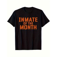 Funny Inmate of the Month Prison Theme T-Shirt - 100% Cotton Black with Orange Print Inmate ID Numbe