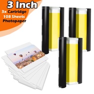 3 Inch KC-108IN Ink Cartridge Cassette (3PCS) &amp; Photo Paper Sheet (108PCS) - 54 mm x 86 mm, Compatible for CANON Selphy CP1300 CP1200 CP1000 CP900 Photo Printers