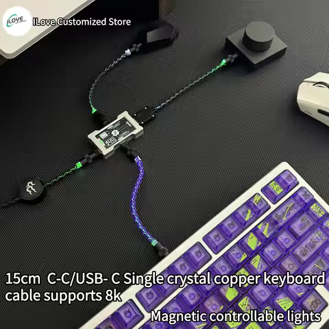 15cm C-C/USB-C Single crystal copper keyboard cable supports 8k Magnetic controllable lights for HM 