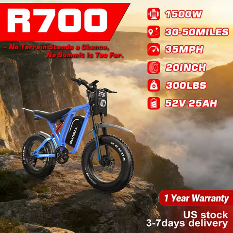 R700 E Bike 1500W Motor 52V 25Ah 35MPH Fast Electric Bicycle 20"×4.0 All Terrain Fat Tire Full Suspe