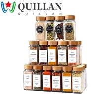 QUILLAN Spice Jars, Glass Square Spice Bottle, 4oz Transparent with Bamboo wood lid Perforated Seasoning Bottle Powder
