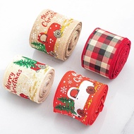 1 Roll of Merry Christmas Linen Jute Ribbon 5cm, 6cm, 7cm Wide - DY25