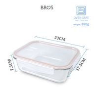 BROS Container Glass Click-In Rectangular | High Durability Food Safe Glass Container