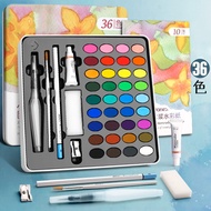 36 Colors Solid Watercolor Paint Set With Paintbrush,Bright Color Painting Pigment Set For Student A